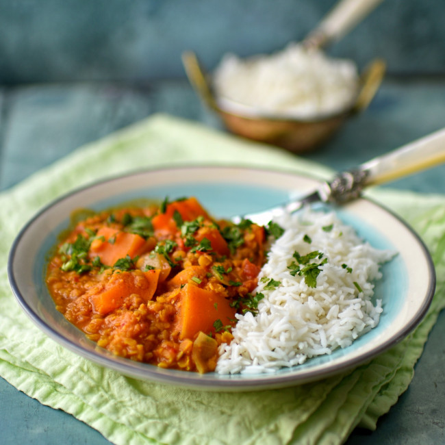 Keralan-style pumpkin and lentil curry